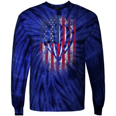 Hot Air Balloon Vintage USA Flag Tie-Dye Long Sleeve Shirt