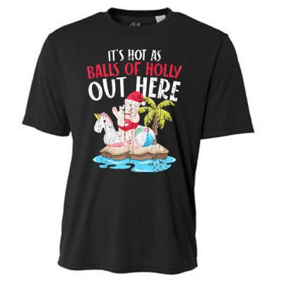 Hot As Balls Of Holly Santa Funny Christmas In July Graphic Cooling Performance Crew T-Shirt