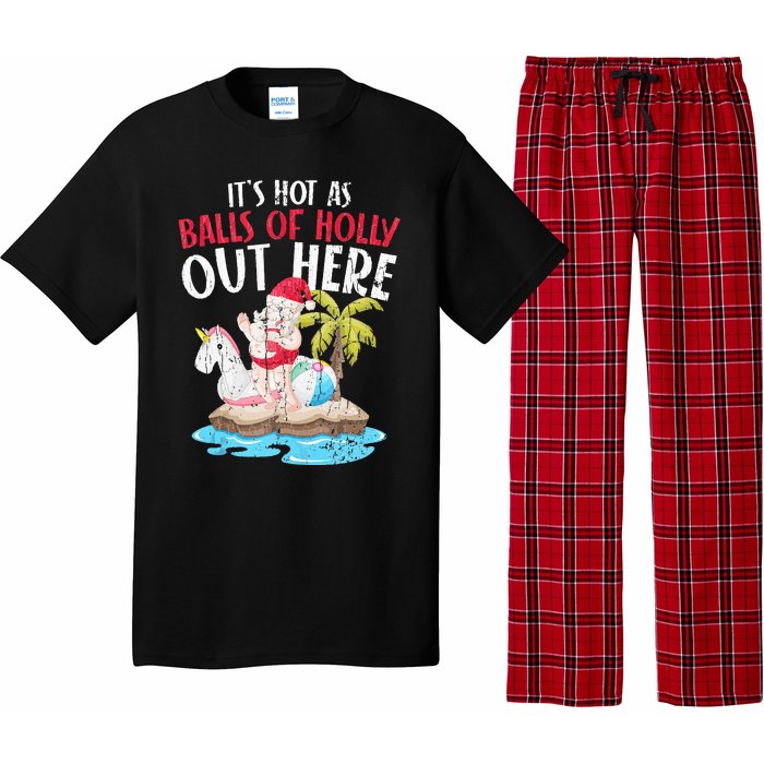 Hot As Balls Of Holly Santa Funny Christmas In July Graphic Pajama Set