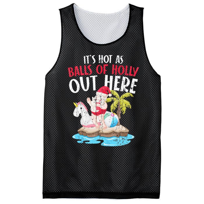 Hot As Balls Of Holly Santa Funny Christmas In July Graphic Mesh Reversible Basketball Jersey Tank