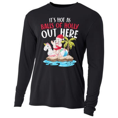 Hot As Balls Of Holly Santa Funny Christmas In July Graphic Cooling Performance Long Sleeve Crew