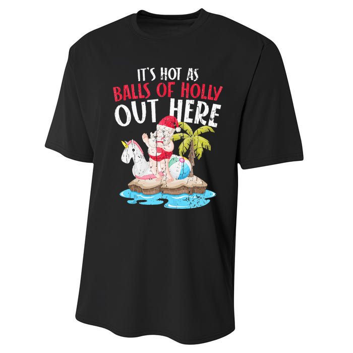 Hot As Balls Of Holly Santa Funny Christmas In July Graphic Performance Sprint T-Shirt