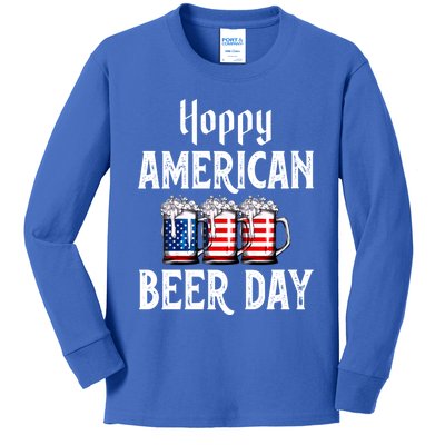 Hoppy American Beer Day Usa Flag Beer Lover Craft Brewer Cool Gift Kids Long Sleeve Shirt