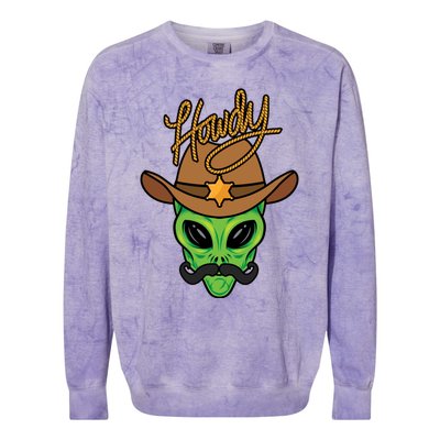 Howdy Alien Cow Funny Gift Funny Halloween Space Alien Costume Cool Gift Colorblast Crewneck Sweatshirt