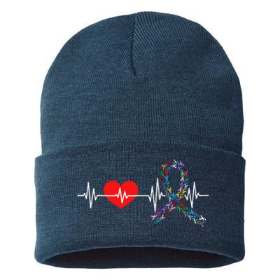 Heartbeat All Cancer Matters Awareness Day Warrior Sustainable Knit Beanie