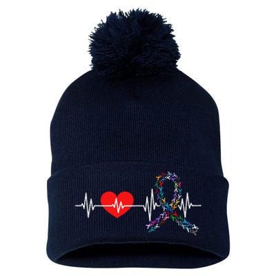 Heartbeat All Cancer Matters Awareness Day Warrior Pom Pom 12in Knit Beanie