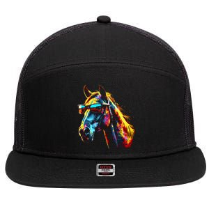 Horse Artwork Colourful Sunglasses Animal Horse 7 Panel Mesh Trucker Snapback Hat