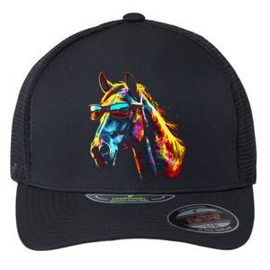 Horse Artwork Colourful Sunglasses Animal Horse Flexfit Unipanel Trucker Cap