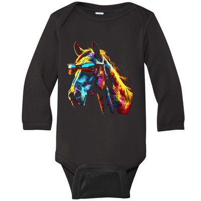 Horse Artwork Colourful Sunglasses Animal Horse Baby Long Sleeve Bodysuit