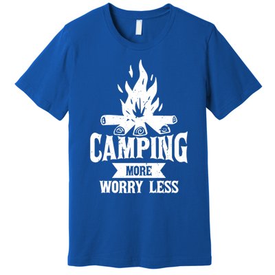 Hiking And Camping More Worry Less Nature Campfire Graphic Great Gift Premium T-Shirt