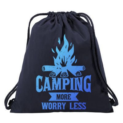 Hiking And Camping More Worry Less Nature Campfire Graphic Great Gift Drawstring Bag