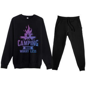 Hiking And Camping More Worry Less Nature Campfire Graphic Great Gift Premium Crewneck Sweatsuit Set