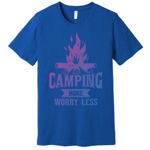 Hiking And Camping More Worry Less Nature Campfire Graphic Great Gift Premium T-Shirt