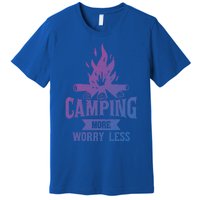 Hiking And Camping More Worry Less Nature Campfire Graphic Great Gift Premium T-Shirt