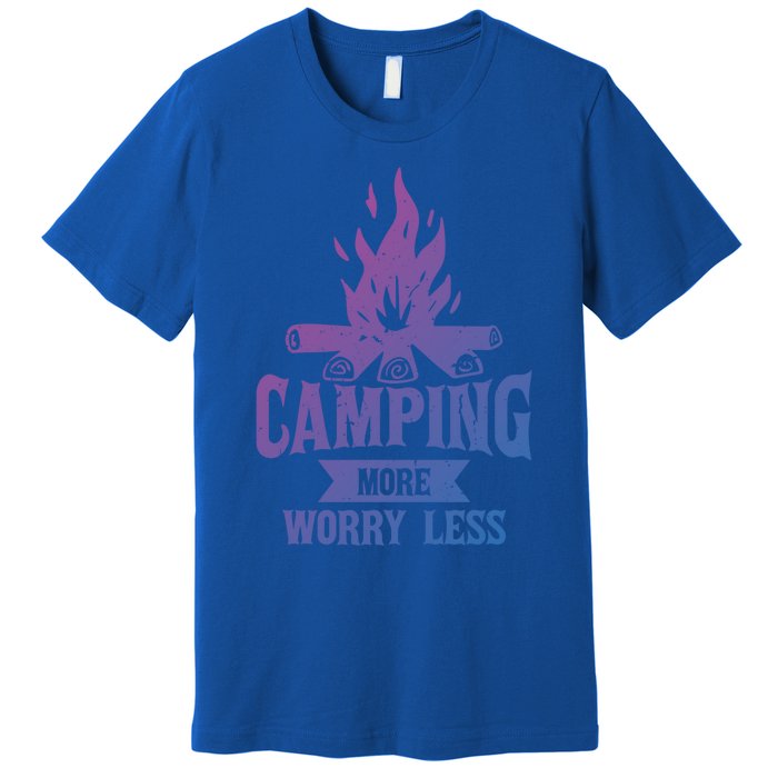 Hiking And Camping More Worry Less Nature Campfire Graphic Great Gift Premium T-Shirt