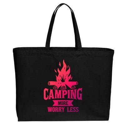 Hiking And Camping More Worry Less Nature Campfire Graphic Great Gift Cotton Canvas Jumbo Tote