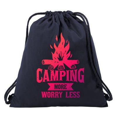 Hiking And Camping More Worry Less Nature Campfire Graphic Great Gift Drawstring Bag