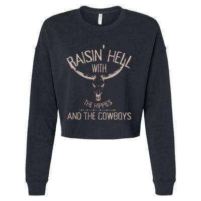 Hippies And Cow Western Cowhide Cow Cropped Pullover Crew