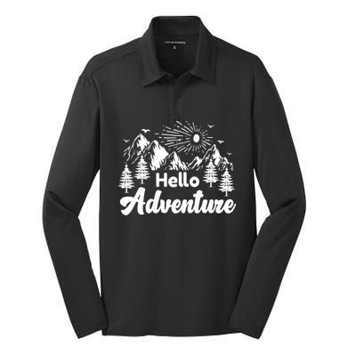 Hello Adventure Camping Hiking Adventures Cool Gift Silk Touch Performance Long Sleeve Polo