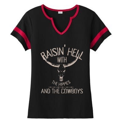 Hippies And Cow Western Cowhide Cow Ladies Halftime Notch Neck Tee