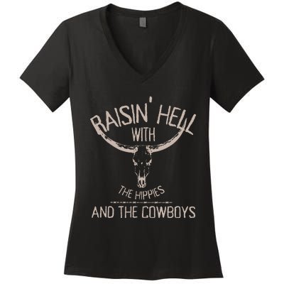 Hippies And Cow Western Cowhide Cow Women's V-Neck T-Shirt