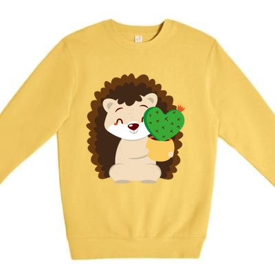 Hedgehog And Cactus Love Heart Cute Valentines Day Gift Premium Crewneck Sweatshirt