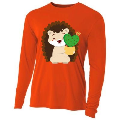 Hedgehog And Cactus Love Heart Cute Valentines Day Gift Cooling Performance Long Sleeve Crew