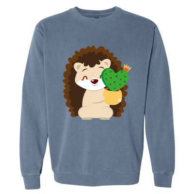 Hedgehog And Cactus Love Heart Cute Valentines Day Gift Garment-Dyed Sweatshirt