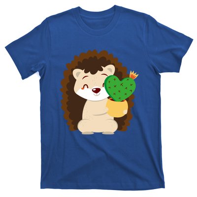 Hedgehog And Cactus Love Heart Cute Valentines Day Gift T-Shirt