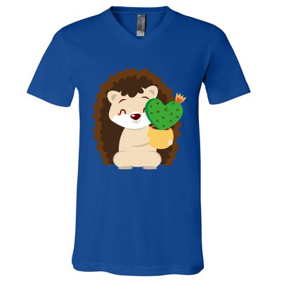 Hedgehog And Cactus Love Heart Cute Valentines Day Gift V-Neck T-Shirt