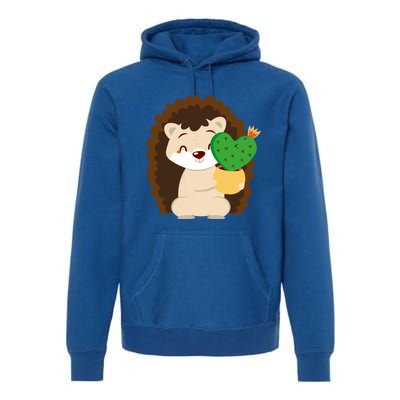 Hedgehog And Cactus Love Heart Cute Valentines Day Gift Premium Hoodie