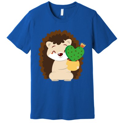 Hedgehog And Cactus Love Heart Cute Valentines Day Gift Premium T-Shirt