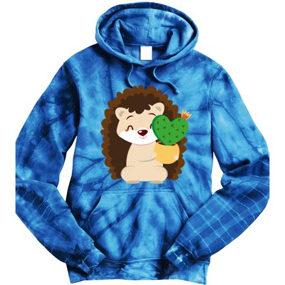 Hedgehog And Cactus Love Heart Cute Valentines Day Gift Tie Dye Hoodie