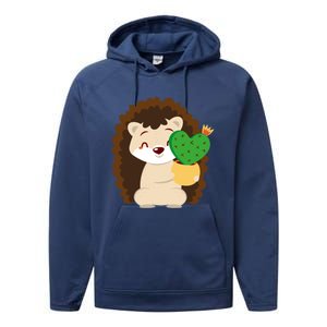 Hedgehog And Cactus Love Heart Cute Valentines Day Gift Performance Fleece Hoodie