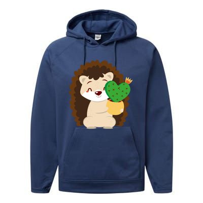 Hedgehog And Cactus Love Heart Cute Valentines Day Gift Performance Fleece Hoodie