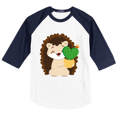 Hedgehog And Cactus Love Heart Cute Valentines Day Gift Baseball Sleeve Shirt