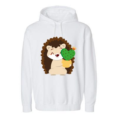 Hedgehog And Cactus Love Heart Cute Valentines Day Gift Garment-Dyed Fleece Hoodie