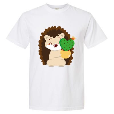 Hedgehog And Cactus Love Heart Cute Valentines Day Gift Garment-Dyed Heavyweight T-Shirt