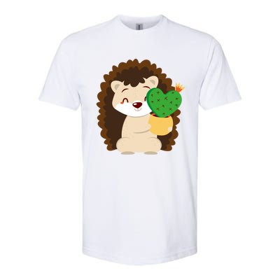 Hedgehog And Cactus Love Heart Cute Valentines Day Gift Softstyle CVC T-Shirt