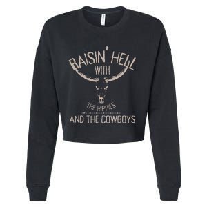 Hippies And Cow Western Cowhide Cow Cropped Pullover Crew