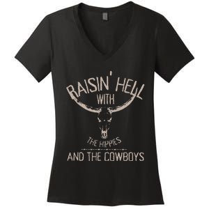 Hippies And Cow Western Cowhide Cow Women's V-Neck T-Shirt