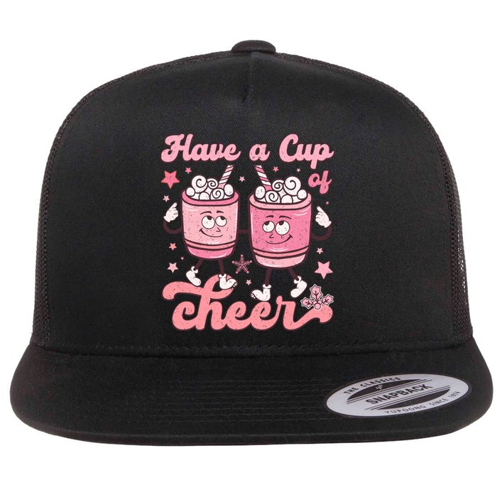 Have A Cup Of Cheer Holiday Graphic Flat Bill Trucker Hat