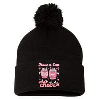 Have A Cup Of Cheer Holiday Graphic Pom Pom 12in Knit Beanie