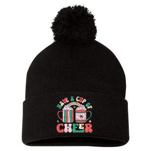 Have A Cup Of Cheer Vibrant Holiday Graphic Pom Pom 12in Knit Beanie