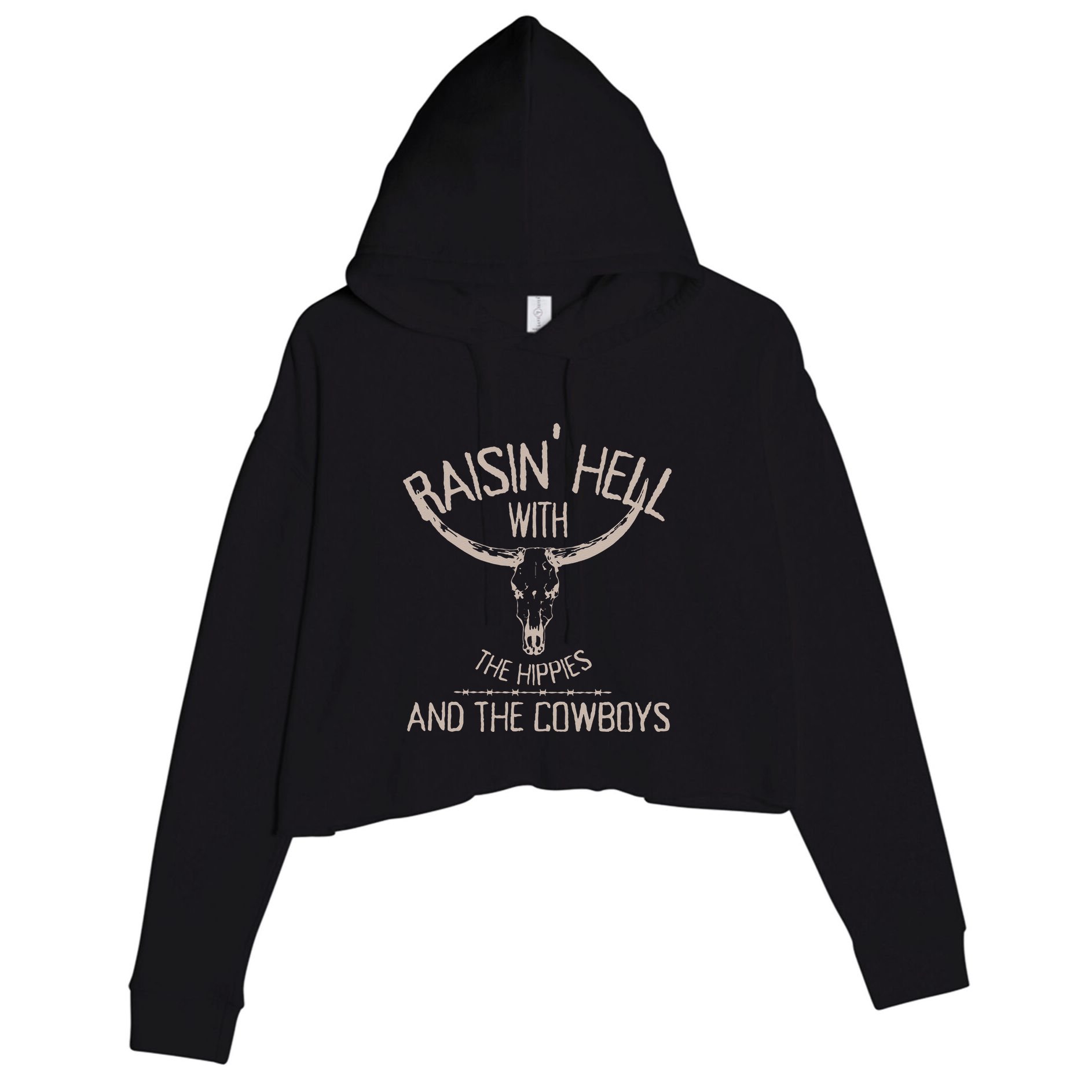 Hippies And Cowboys Western Cowhide Cowgirls Crop Fleece Hoodie
