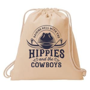 Hippies And Cowboys Cowgirls Retro 70s Western Country Rodeo Drawstring Bag