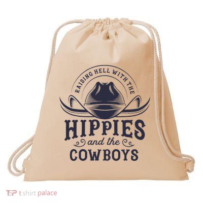 Hippies And Cowboys Cowgirls Retro 70s Western Country Rodeo Drawstring Bag
