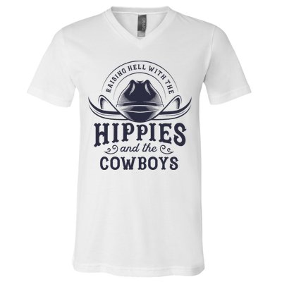 Hippies And Cowboys Cowgirls Retro 70s Western Country Rodeo V-Neck T-Shirt