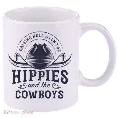 Hippies And Cowboys Cowgirls Retro 70s Western Country Rodeo 11oz C Handle Ceramic Mug
