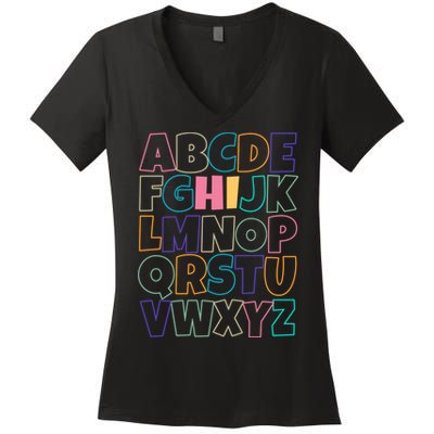 Hi ABC Colorful Alphabet Women's V-Neck T-Shirt